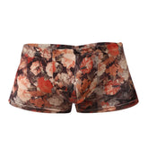 Men's floral print boxer briefs featuring a pouch front design in a nylon blend fabric.