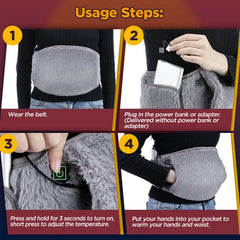 USB Electric Heating Waist Belt Graphene Warm Pad Adjustable