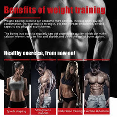 An infographic displays the benefits of weight training alongside images of fit individuals.