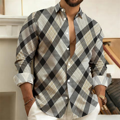 Men's plaid long-sleeved shirt, men's casual shirt, stylish and sophisticated trendy top, sizes S-6XL, comfortable fabric.