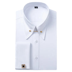 Premium Mens Pin Collar Dress Shirts Stylish French Cuff Button Male Business Formal Shirt For Party Wedding White Black