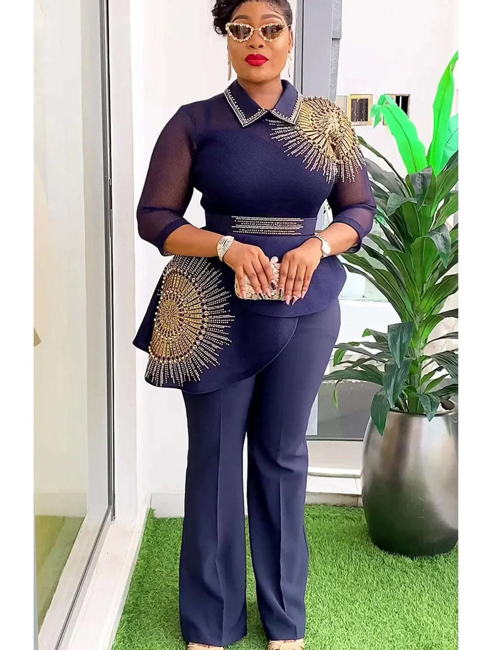 2 Piece Set Africa Clothes 2024 New Dashiki African Summer Fashion Suits Top And Trousers Plus Size Party Clothing for Lady SHOWLU FASHION STORE