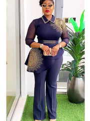 2 Piece Set Africa Clothes 2024 New Dashiki African Summer Fashion Suits Top And Trousers Plus Size Party Clothing for Lady SHOWLU FASHION STORE