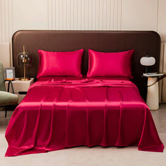 Satin Silk Bed Sheet with Pillowcase Twin/Full/Queen/King Top Sheets Solid Color Flat Bed Sheets Smooth Bed Sheet Sets SHOWLU FASHION STORE