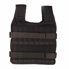 A black adjustable weighted vest with two horizontal straps and mesh fabric construction.