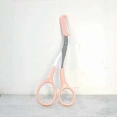 1 Pcs Pink Eyebrow Trimming Scissors with Built-in Comb - Stainless Steel, Precise Grooming Tool, Creating Perfect Eyebrows