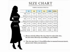 A size chart for women's clothing showing bust, waist, and hip measurements for sizes S to XXXL.
