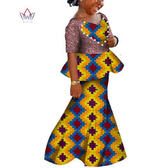 African Kids Dresses African Dashiki Print Cotton Wax Matching Dresses Africa Children Summer Plus Size Clothing WYT529