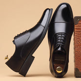 Mens Black Genuine Leather Cap Toe Lace Up Formal Business Office Groom Wedding Daily Wear Dress Shoes British Style Fashion