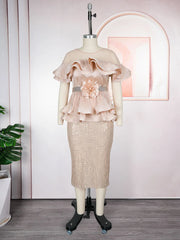 African Dresses for Women Elegant Fashion Ruffle Wedding Party Long Dress Plus Size Turkey Sequin Evening Gown Africa Clothing