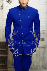 2025 Navy Blue Indian Design Men Suit Terno Masculino Slim Fit Formal Blazer Business Wedding Best Man Groom Suits 2 Pieces