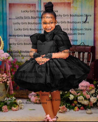 Pink Ball Gown Flower Girl Dresses Customized Tulle Tiered Ruffles Children Birthday Party Gowns High Neck Kids Wedding Dress