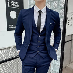 suit 6XL (Blazer+ Vest + Pants) Men's Fashion Casual Gentleman Slim Fit Work solid color outdoor Business wedding banquet suit