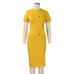 Yihddy women's bodycon midi dress with half high collar, vintage party sheath in black, form-fitting design, elegant and stylish.