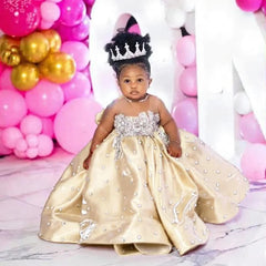 Fuchsia Beading Girl's Birthday Party Dresses Customized Ball Gown Puffy Flower Girl Dress Princess Baby Kids Pageant Gowns
