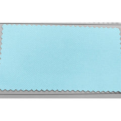 A rectangular fabric swatch in a solid light blue color with a textured weave and pinked edges.