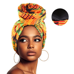 Woman African Satin Lined Turban Cap Big Flower Hat Floral Printed Headwrap Bonnet Muslim Headscarf Ladies Beanies