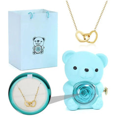 Teddy Bear Gifts Box with Necklace Rotate Rose Jewelry Box Valentine Wedding Storage Gift Case for Women Girlfriend Mother Mom SHOWLU FASHION STORE