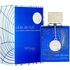 Armaf Club de Nuit Blue Iconic eau de parfum bottle and its matching blue box.
