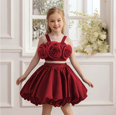 Two Pieces White Flower Girl Dresses Birthday Wedding Party Gown Kids Princess Sleeveless Knee Length Prom Dress for Girls
