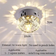 A small, round, surface-mounted crystal LED ceiling light measuring 10cm wide and 7cm high.