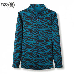 New Men's Casual Printed Long Sleeved Lapel Shirt for Spring and Autumn Fashion Comfortable Wrinkle Free Top Without Ironing