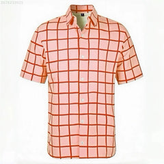 Men's shirt short-sleeved shirt Hawaiian style red and blue plaid lapel casual breathable non-iron vacation street wear XS-6XL
