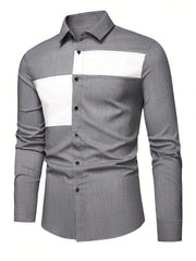 Men's patchwork striped printed shirt, classic business casual long sleeved lapel shirt, designer designed comfortable shirt