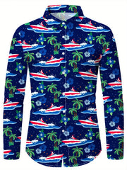Christmas Festival Theme Men's 3D Printed Formal Shirts Christmas Tree Santa Claus Graphic Long Sleeve Shirt Fashion Men's Shirt
