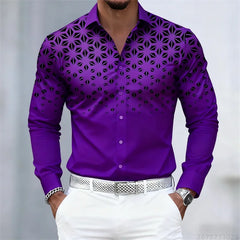 17 colors of men's shirts, fashionable geometric pattern print long sleeve shirts, personalized trendy slim lapel casual shirts