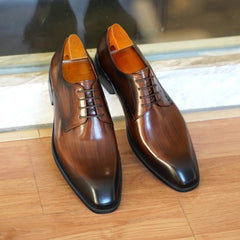 Men's Business Casual Shoes Distressed Wood Grain Square Toe Leather Derby Comfortable Office Wear Formal Dress Shoes Footwear