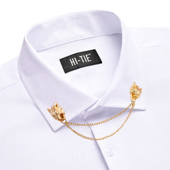 Hi-Tie Long Sleeve Mens Shirts Silk Brown Solid Lapel Green Black Red Beige Purple Pink Slim Fit Shirt Wedding Business Formal