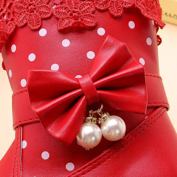 JGSHOWKITO Girls Boots Warm Cotton Kids Fashion Boots Children Winter Shoes For Girls Snow Boots PU Leather Lace Bow-knot Sweet SHOWLU FASHION STORE