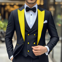Groom Wedding Tuxedo 3-piece Suit Men's Black Suit Jacket Pants Vest Formal Peak Lapel Blazer Slim Fit Outfit