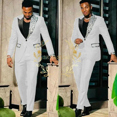 Black Suits for Men Slim Fit Single Breasted Peak Lapel Blazer High Quality Crystal Prom Party 2 Piece Jacket Pants Sets Terno