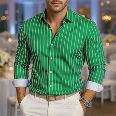 Men's stylish striped shirts, high quality casual breathable lapel button down shirts, long sleeve shirts comfortable men's tops