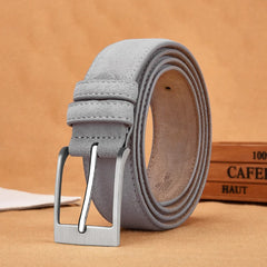 Sude Belt Cowskin Genuine Leather For Man And Lady With Oxford Fabric Strap Genuine Leather Luxury Pin Buckle Blue Gray Belts