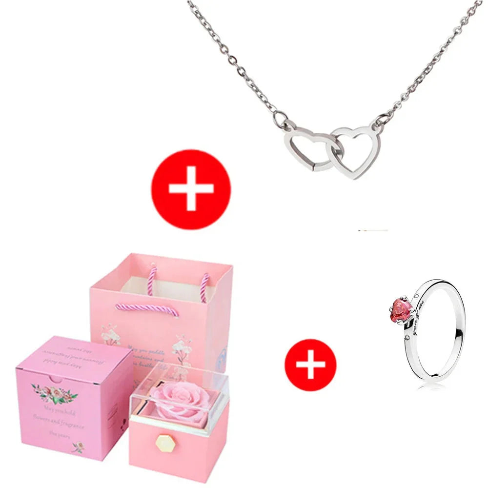 2024 New Valentine Eternal Rose Jewelry Ring Box Rotate Wedding Pendant Necklace Storage Case for Women Girlfriend SHOWLU FASHION STORE