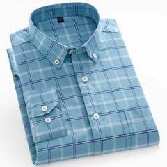 Premium Men's Plaid Striped Dress Shirt - Comfortable Cotton, Long Sleeve - For Spring Autumn Casual or Light Business Wear