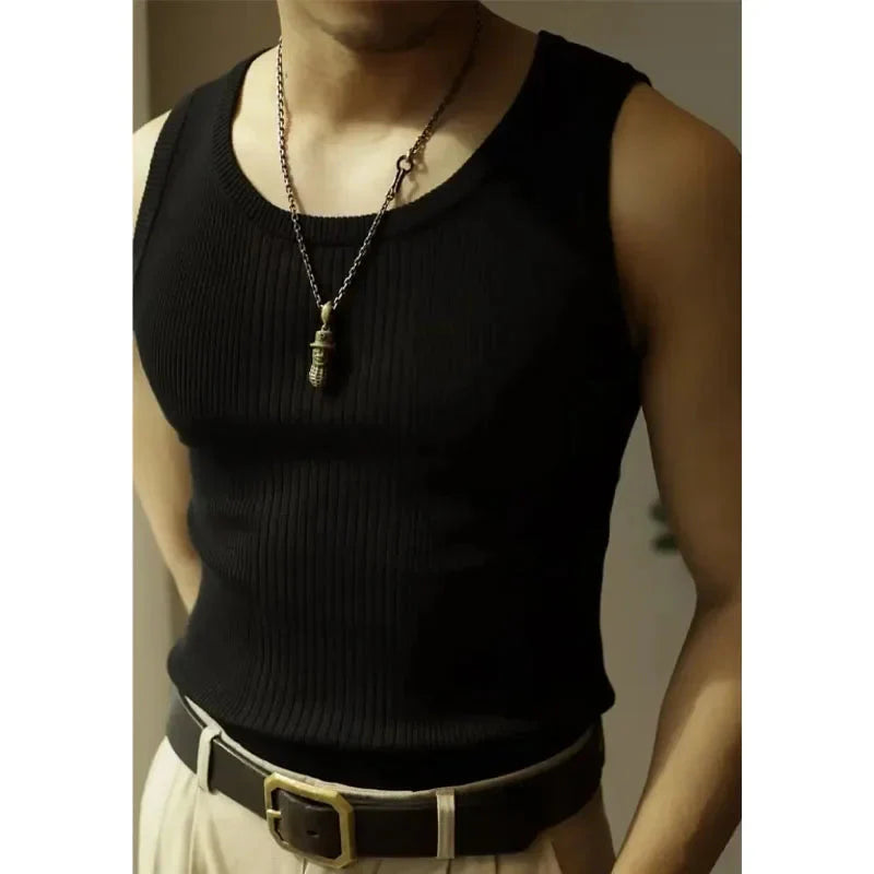 High Tuality Slim-fit Stretch Vest Sleeveless Base Shirt Short Sleeve Tee Oversized T-shirt Summer Men Clothing Sports shirt Top SHOWLU FASHION STORE