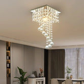 Finktonglan Mini Crystal Chandelier, 7.9" Square Flush Mount Ceiling Light, 1-Light E26, K9 Crystal & Stainless Steel, Modern Ce