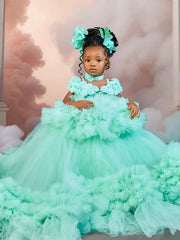 Luxury Green Flower Girl Dress For Wedding Customized Puffy Ball Gown Princess Kids Birthday Party First Holy Communion Dress
