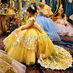 Customized Champagne Flower Girl Dresses For Wedding Appliques With Bow Elegant Princess Birthday Party First Communion Gown