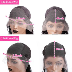 A comparison image showing the lace dimensions of 13x4 and 13x6 lace front wigs on mannequins.