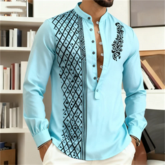 New Fashion 7-Button Men's Long Sleeve Shirt Button Shirt Loose Henley Beach Top Long Sleeve Shirt Top