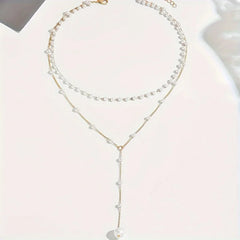 Elegant Imitation Pearl Necklace Fashion Long Tassel Pendant Front Chest Chain Necklace Women's Sexy Charm Body Jewelry Gifts