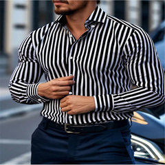 European high quality men's striped long-sleeved single-breasted casual business shirt luxury temperament plus size 6XL