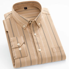 Premium Men's Plaid Striped Dress Shirt - Comfortable Cotton, Long Sleeve - For Spring Autumn Casual or Light Business Wear