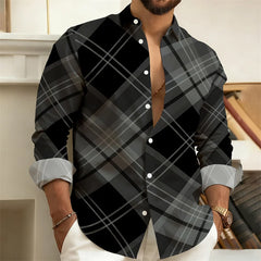 Men's plaid long-sleeved shirt, men's casual shirt, stylish and sophisticated trendy top, sizes S-6XL, comfortable fabric.