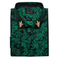 Men's Patterned Brocade Shirt with Gold Crown Collar Accents: Perfect for Luxury Galas, Formal Weddings